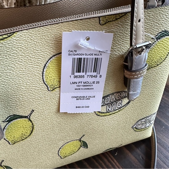 Coach Mollie Tote Bag 25 With Lemon Print Tote in Yellow and Tan - Picture 8 of 14